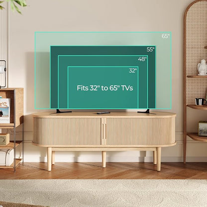 LINSY Home TV Stand for 65" TV, Mid-Century Modern 58" Entertainment Center - Image 3