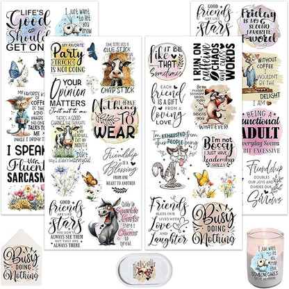 4 Sheets Rub on Transfers for Crafts, Animal Satirical Quotes Furniture by Dorsbaby