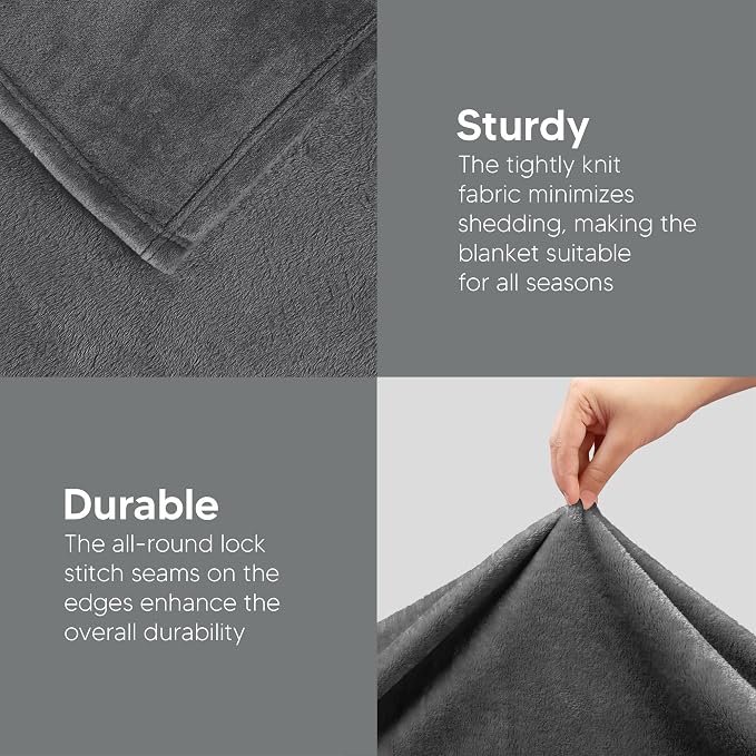 Utopia Bedding Ultra Soft Fleece Bed Blanket Twin Size Grey | Microfiber Plush - Image 5
