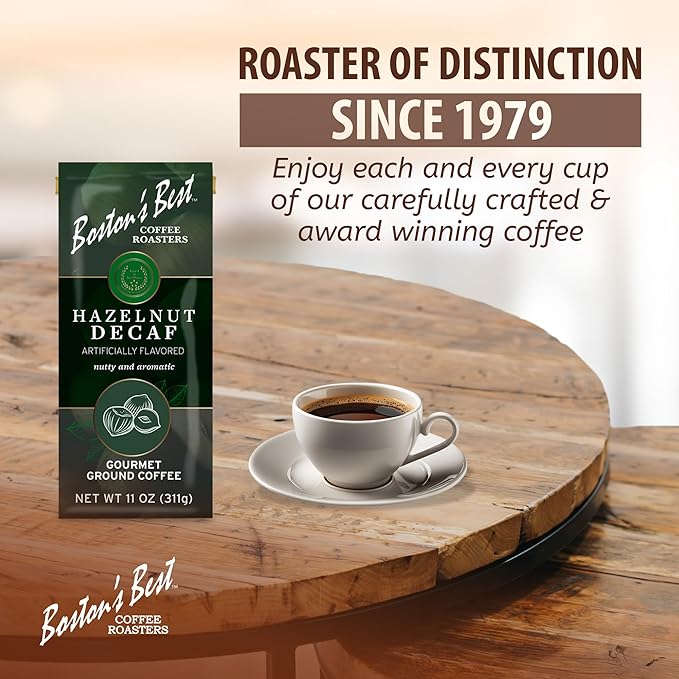 Boston’s Best Coffee - Hazelnut Decaf Gourmet Delicious Medium Roast Nutty Premium Ground Coffee, 11 oz. / 311 g Coffee Bag