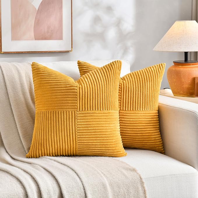 Fancy Homi 2 Packs Gold Yellow Euro Decorative Throw Pillow Covers 26x26 Inch - Image 5