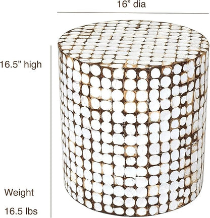 East at Main Boho Side Table Nightstand – White Coconut Shell End Table - Image 3
