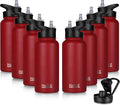 HASLE OUTFITTERS 32 oz Insulated Water Bottle Stainless Steel Double Walled Vacuum Sports Water Bottle with 2 Lids (Straw and Spout Lid) for Gym Camping Hiking(Red,8)