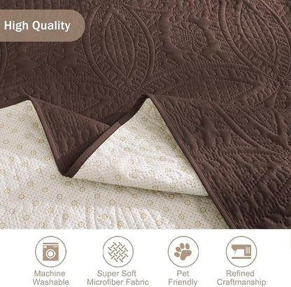 Soft Couch Cover with Pockets for Extra-Large Sofa, Medallion Quilted Design - Image 6
