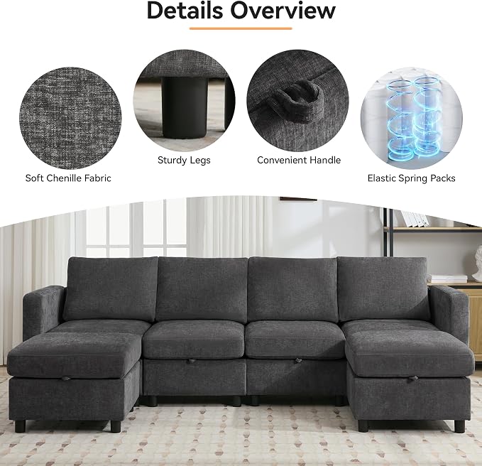 WUTUTUEE 107”Modular Sectional Sofa Convertible U Shaped Sofa Couch Set - Image 3