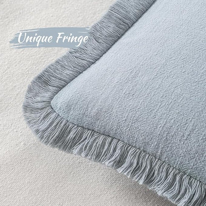 MIULEE Boho Linen Fringe Decorative Throw Pillow Covers Sky Blue 20x20 | Set of - Image 3