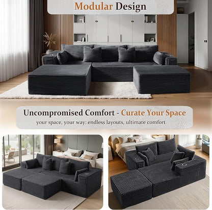 108" Oversized Cloud Sectional Couch, Comfort U Shaped Boneless Couch - Image 6