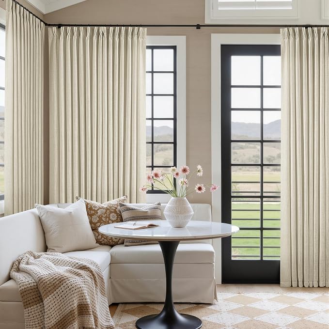 Extra Wide Pinch Pleat 100 x 102 Inch Linen Semi Sheer Curtains 1 Panel | - Image 7