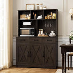 HOSTACK Buffet Cabinet with Hutch, Modern Farmhouse Kitchen Buffet Sideboard Storage Cabinet with 3 Drawers, Barn Door Coffee Bar Station for Dining Room, Living Room, Dark Brown