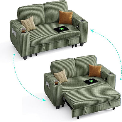 LINSY HOME Loveseat Sofa with Pull Out Couch Chaise: 2-in-1 Convertible 2 - Image 9