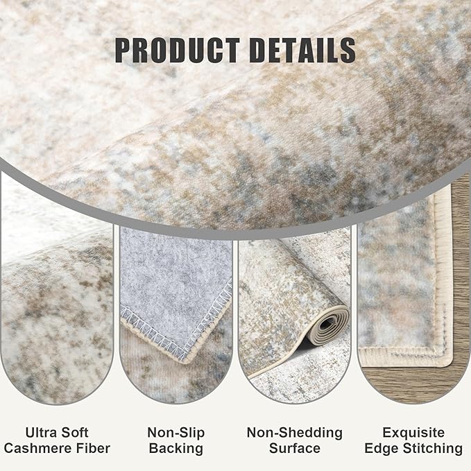 2x5 Washable Runner Rug：Modern Abstract Kitchen Soft Carpet Brown | - Image 6