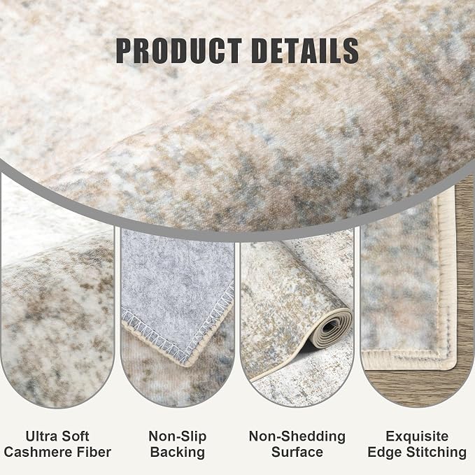 8x10 Area Rug Living Room Rug: Washable Modern Abstract Soft Thin Rug Indoor - Image 7