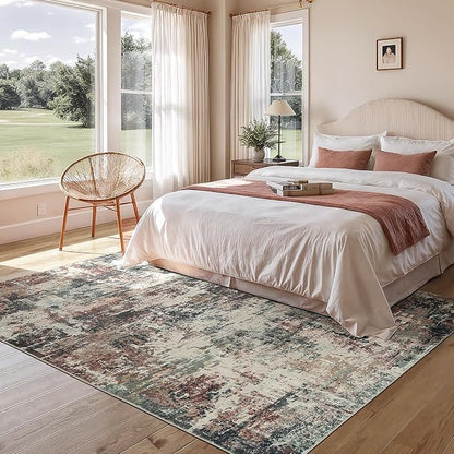 Rugflix 5x7 Area Rugs for Living Room, Washable Rust Brown Green Large Rug | - Image 2