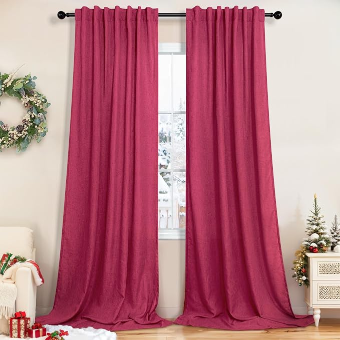 Pitalk Christmas Red Hot Pink Curtains by Pitalk