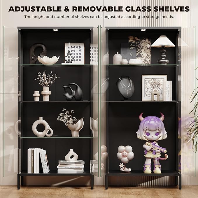 Display Cabinet with Glass Doors, 4-Tier Curio Cabinet with 3 Color Lights - Image 4