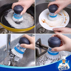 MR.SIGA Soap Dispensing Palm Brush Storage Set, Kitchen Brush with Holder for Pot Pan Sink Cleaning, 1 Set