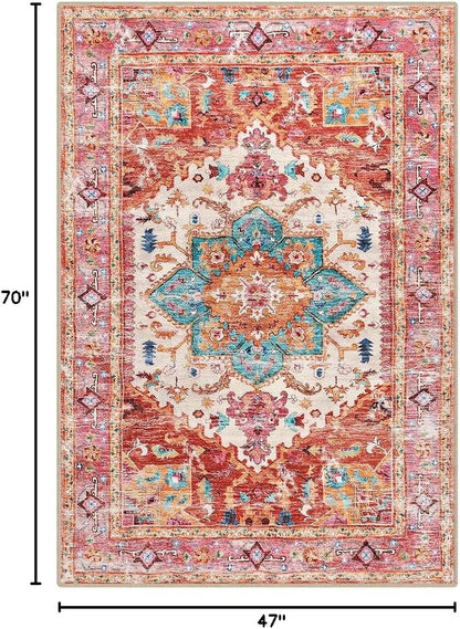 Yamaziot Washable Area Rug, 4x6 Non-Slip Boho Living Room Bedroom Rug | Stain - Image 2
