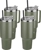HASLE OUTFITTERS 40 oz Stainless Steel Tumbler with Handle, Vacuum Insulated Tumblers Bulk, Reusable Double Wall Travel Coffee Mug, Durable Powder Coated Water Bottles(Army Green, 4)