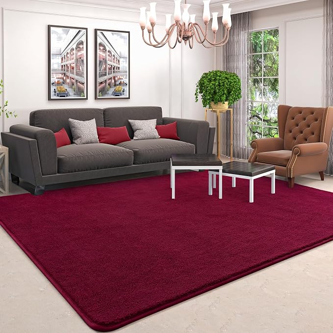 5x7 Area Rugs for Living Room Non Slip Dorm Bedroom Rug, Wine Red | Modern Area - Image 4