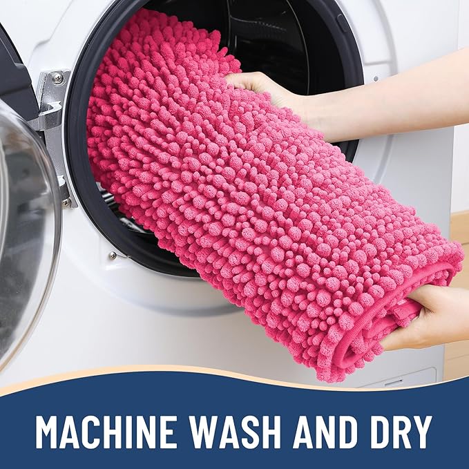 Arotive Luxury Chenille Bathroom Rug Mat, Extra Soft Thick Absorbent Shaggy Bath Rugs, Non-Slip Machine Wash Dry, Plush Bath Mats for Bathroom, Shower and Tub, 36x24, Deep Pink