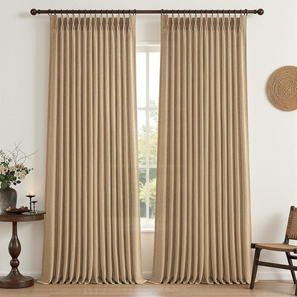 Rust Brown Pleated Flax Linen 102 Inch Extra Long Curtains by PleatedDrapes