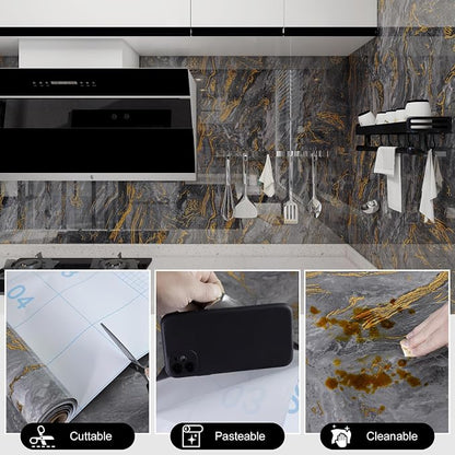 Grey Gold Marble Contact Paper for Countertops A Set of 23.6" X 197"Glossy Peel - Image 4