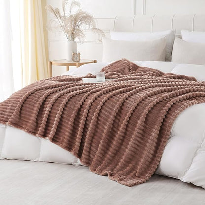 Chocolate Throw Blanket for Couch Sofa 90x90 inches Striped Design | Fleece by Unknown