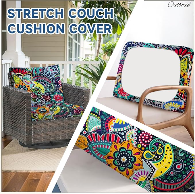 CALBODE 8Pcs Stretch Patio Cushion Cover, Boho Floral Couch & Sofa Slipcovers - Image 5