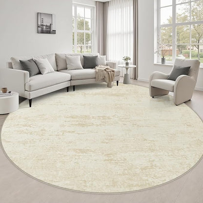 Round Area Rug Living Room: 6 ft Modern Washable Carpet Taupe | by FXRHLP