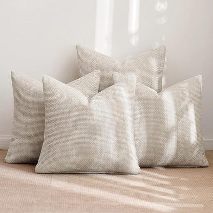 MIULEE Soft Decorative Chenille Pillow Covers Cream 16x16 Pack of 4 | Modern - Image 3
