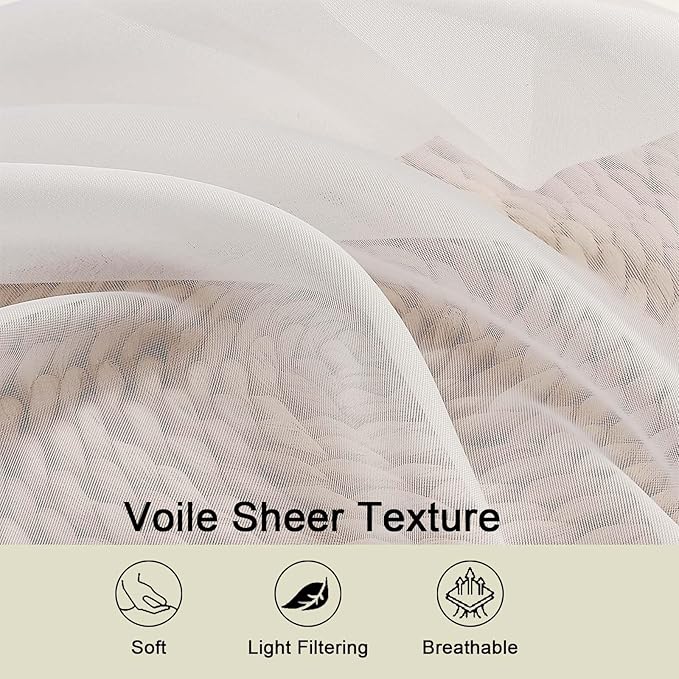 Cafe Curtains 36 Inch Length Tier 2 Pieces, Modern Soft Airy Sheer Kitchen - Image 3
