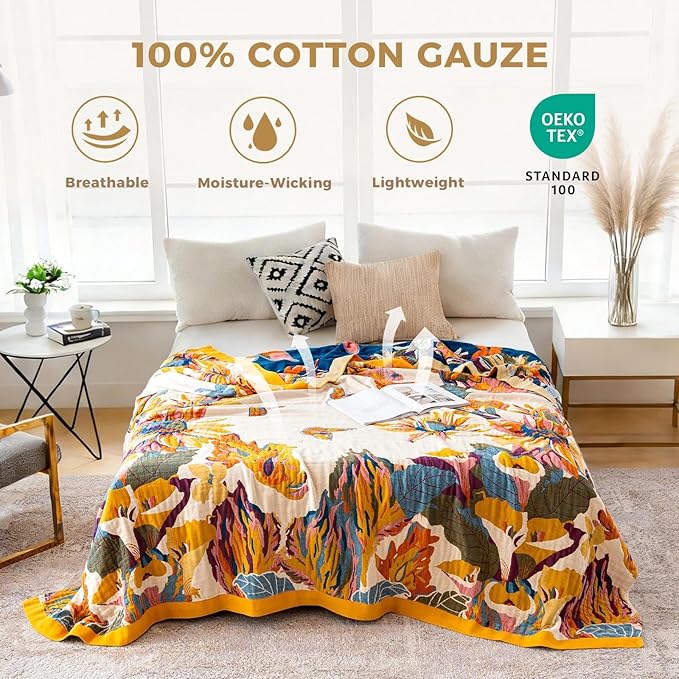 LUTBM Queen Throw Blanket for Bed 100% Cotton Boho Breathable Soft Quilt - Image 2