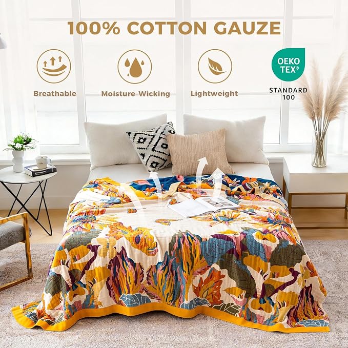 LUTBM Boho Throw Blanket 100% Cotton Soft Bed Throw Twin Lightweight Summer - Image 2