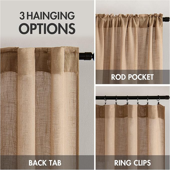 MIULEE Brown Linen Curtains 52x96 Inch Long Soft Thick Linen Textured | Curtains - Image 3