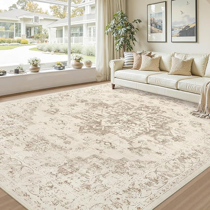 10x14 Area Rugs Living Room: Bedroom Washable Carpet Beige/Ivory | Large - Image 9