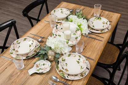 Bico Magnolia Floral Pasta Bowls, 35oz Salad Bowl Set of 4, Large Ceramic Serving Dinner Bowls for Soup and Cereal, Microwave and Dishwasher Safe, Gift for Housewarming and Thanksgiving