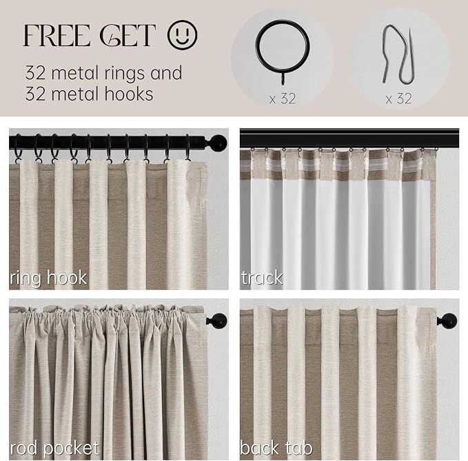 Topfinel 94 Inch Long Linen Blackout Curtains 2 Panel Set, Greige Natural - Image 4