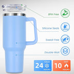 DOMICARE 40 oz Tumbler with Handle and Straw, Stainless Steel Tumbler with Lid and Straw, Reusable Vacuum Insulated Cup, Travel Coffee Mug, Blue, 1Pack