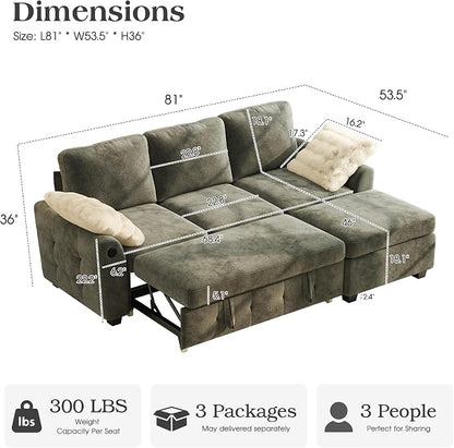 Ihanherry Modular Convertible Sectional Sofa Bed, Reversible Chaise & Storage - Image 2