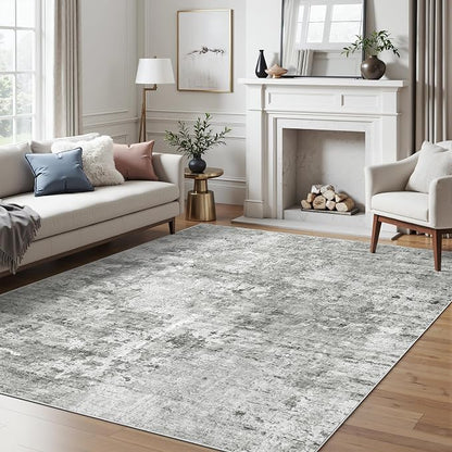 Soalmost Abstract Area Rug 6x9 for Living Room Washable Rugs Gray/White | - Image 8