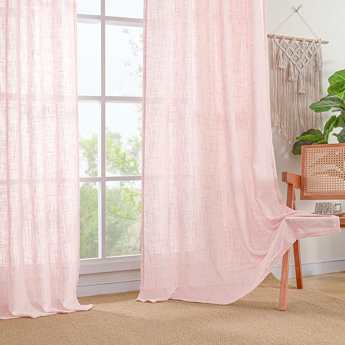 72 inch Pink Semi Sheer Linen Curtains - Image 9