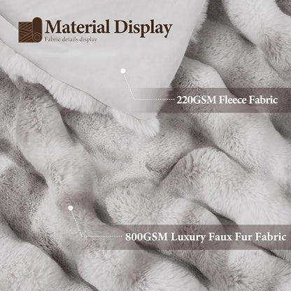 Luxury 1000GSM Faux Rabbit Fur Throw Blanket, Super Heavy Warm Cozy Grey - Image 2