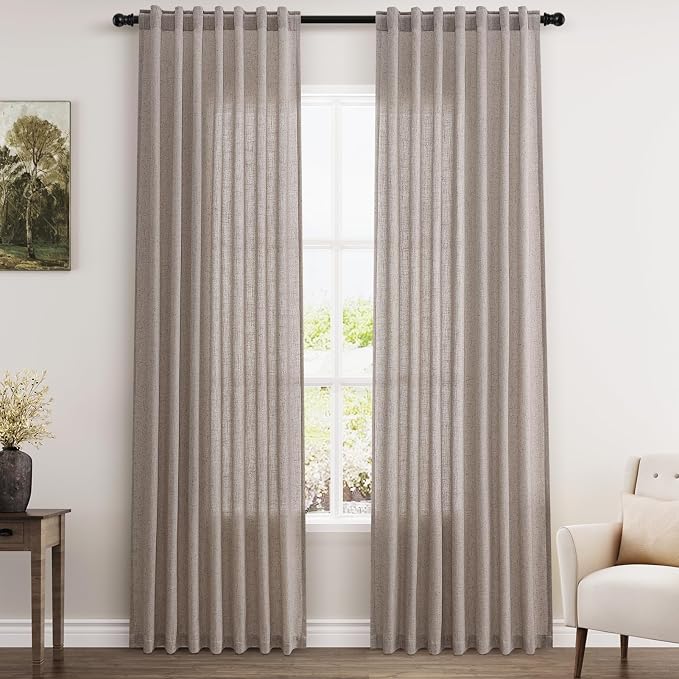 Brownish Grey Linen Curtains 84 Inches Long by Nanspring