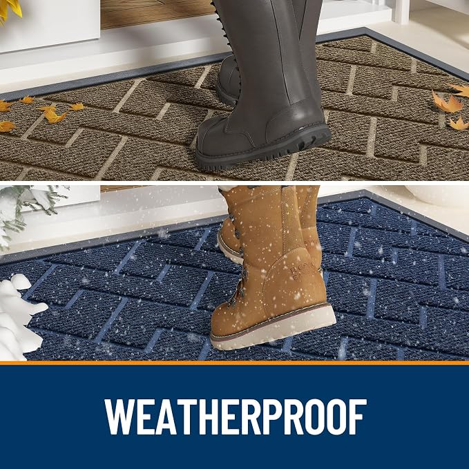 OLANLY Front Door Mat Outside 47x32, All-Season Absorbent Rubber Doormat | Brown - Image 3