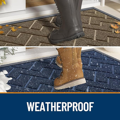 OLANLY Front Door Mat Outside 59x34, All-Season Absorbent Rubber Doormat | Brown - Image 3