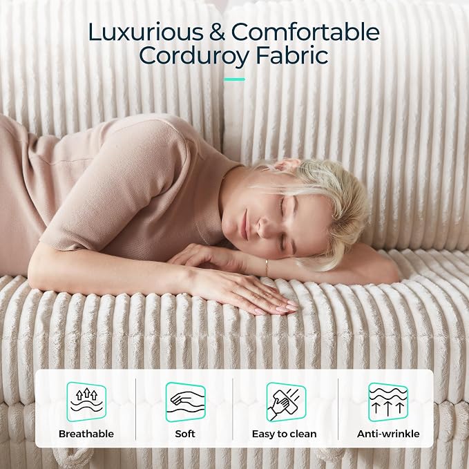 LINSY HOME Sectional Sofa with Pull Out Bed, 5 Seats Corduroy Reversible - Image 5
