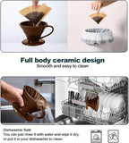 Pour Over Coffee Dripper - Ceramic Pour Over Coffee Maker Cone, Porcelain Coffee Drip, Pour Over Single Cup, Manual Brew Maker for Home, Cafe, Office - 1-4Cup, V60 Size 02 (Brown)