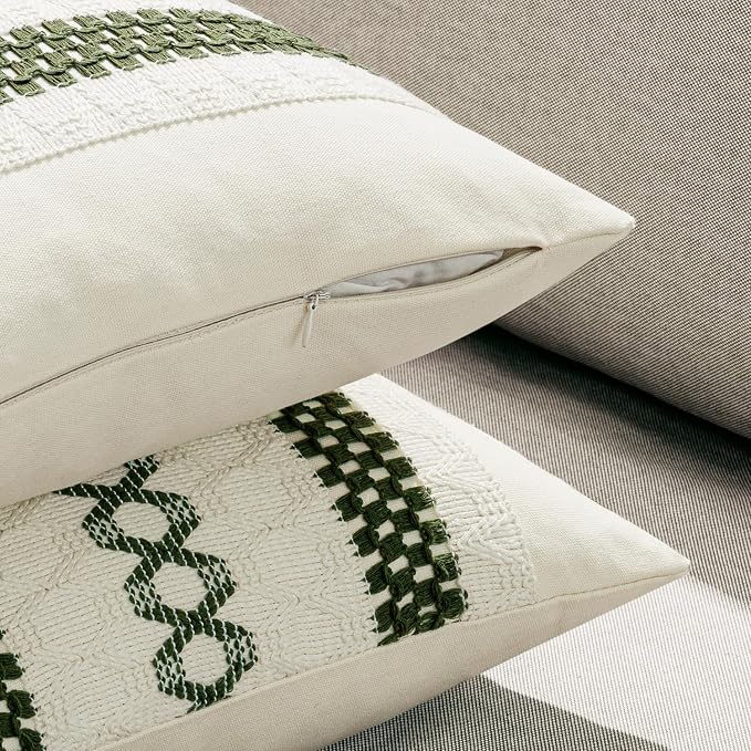 MIULEE Set of 2 Moss Green Boho Decorative Pillow Covers 18x18 Inch | Farmhouse - Image 5