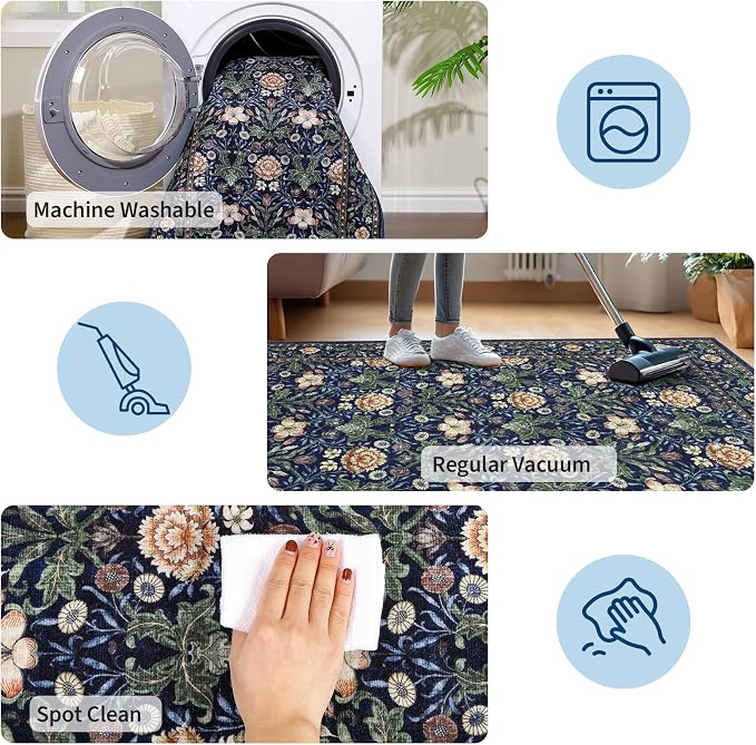 GarveeHome Washable Area Rug 6x9, Soft Vintage Floral Bedroom Rug Non Slip Low - Image 6
