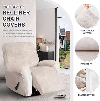 ANARACHON Leather Look Recliner Chair Covers, 4-Pieces Stretch Recliner Cover - Image 4